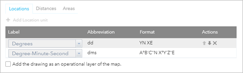Draw Locations configuration Draw Locations configuration